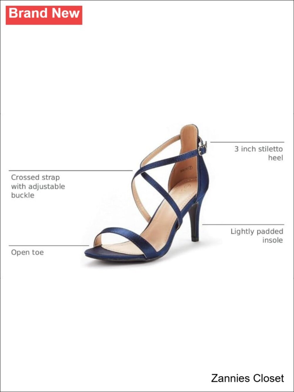 β¨DREAM PAIRS Women's Strappy Stiletto Heeled Dress Sandals Satin Faux Leather - Picture 2 of 6